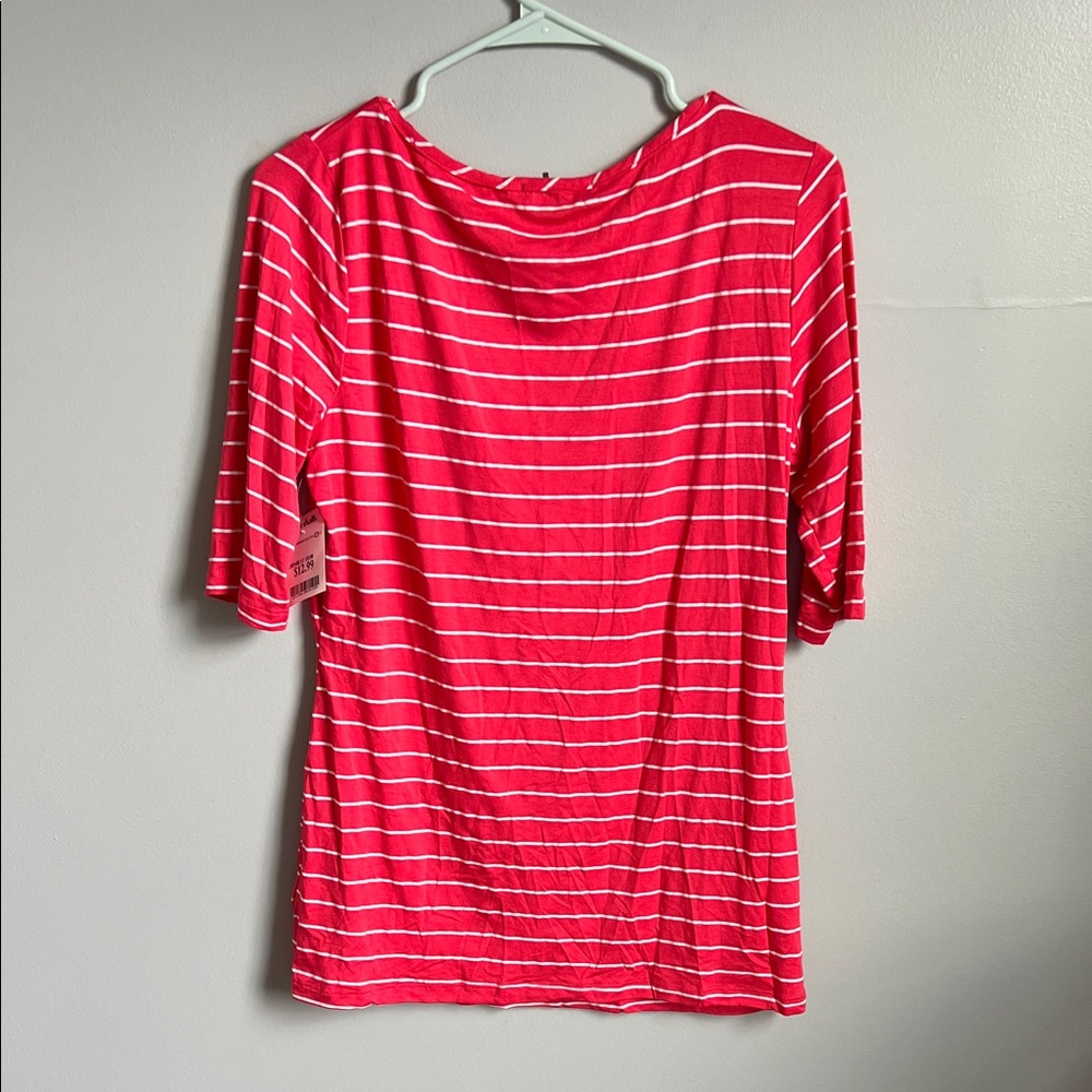 3/$25 Green Envelope Red and White Striped Top Nwt XL - Picture 4 of 5